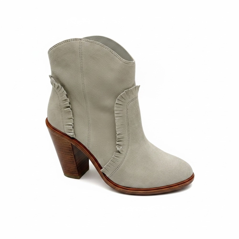 Joie Ankle Boots Women 36.5 Grey Suede Ruffle Western Block Heel Booties